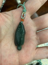 NEW HIGHEND*RARE*GORGEOUS HETIAN GREEN JADE稀有天然和田玉碧玉幸运鱼吊坠 LUCKY FISH NECKLACE