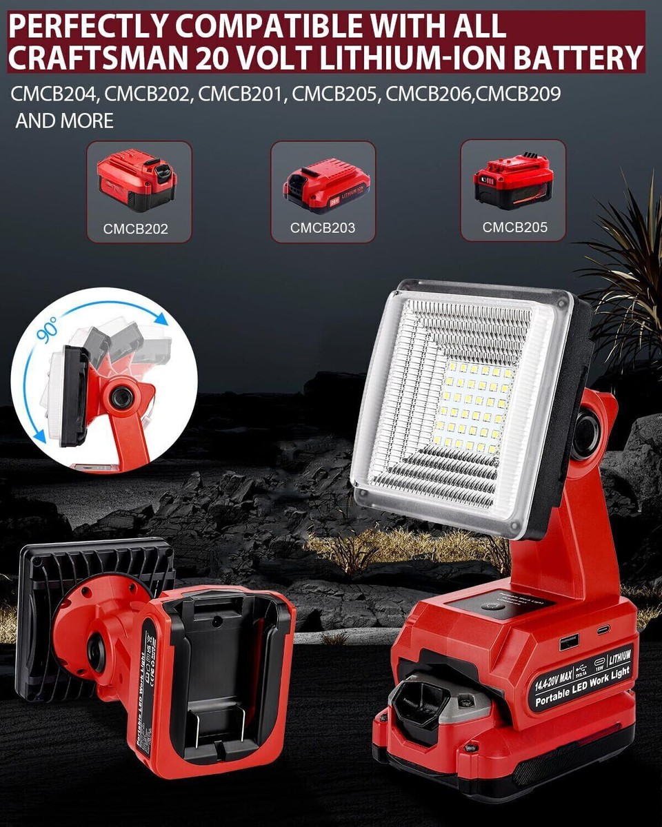Floodlight Cordless LED Work Light for Craftsman V20 Battery LED