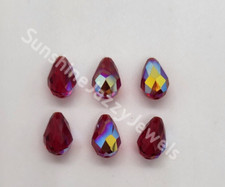 6pc Swarovski Crystal Siam AB 9x6mm Faceted Teardrop 5500 Beads; Red; Vintage