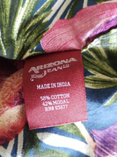 Vtg Arizona Jean Co Men Floral Short Sleeve Wood Button Collar Casual Shirt L - Picture 8 of 9