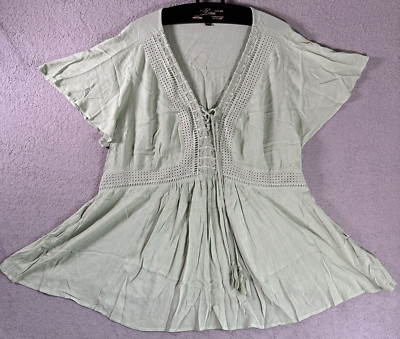 Torrid Peasant Top Women s Size 3X Mint Green Crochet Coquette Forest Fairy Boho