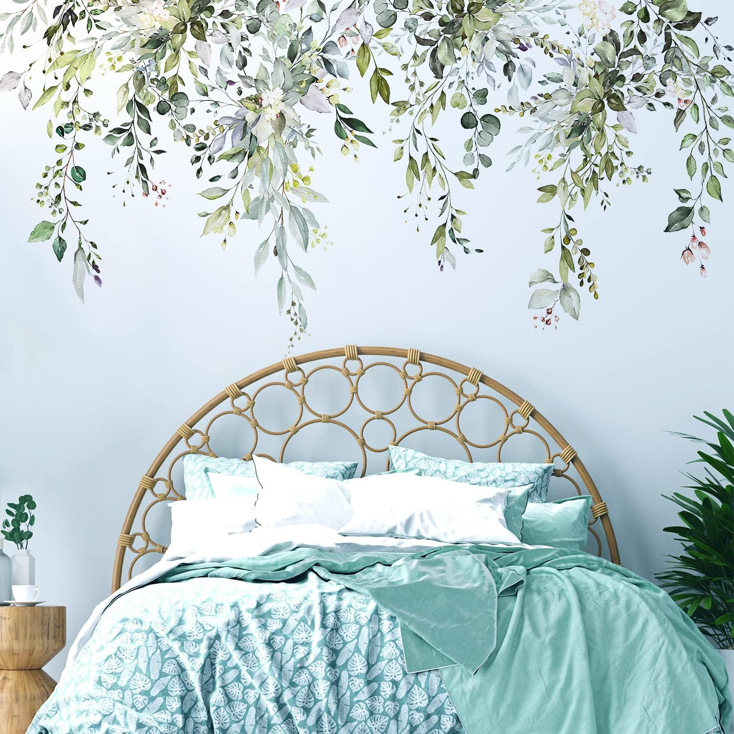 Green Plants Leaves Wall Decals Peel and Stick, Large Floral Flowers Wall Sticke