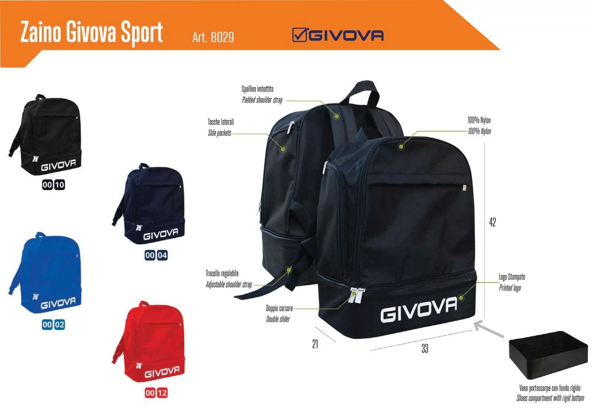 ZAINO GIVOVA SPORT ottimo x SETTORI GIOVANILI zaini borse x Calcio