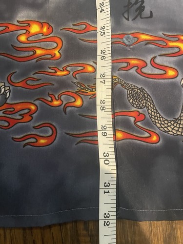 City Impact Men Button Up Shirt L Blue Y2K Dragon Camp Flames Short Sleeve - Picture 5 of 6