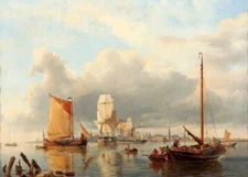 Dream-art Oil painting Johannes+Hermanus+Koekkoek-View+On+The+Scheldt sail boats