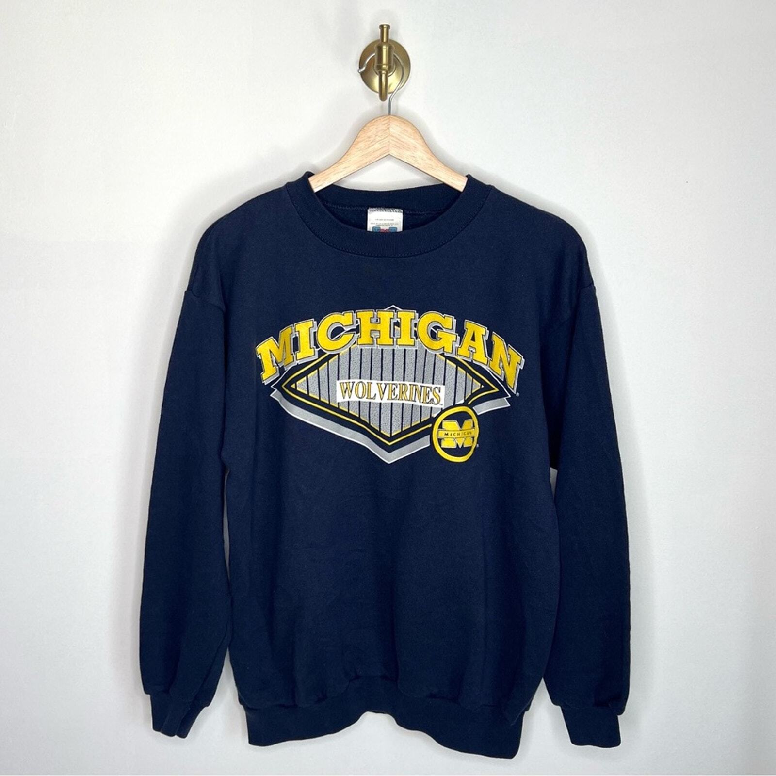 VTG University Michigan Wolverines Crewneck Sweatshirt Navy Sz L