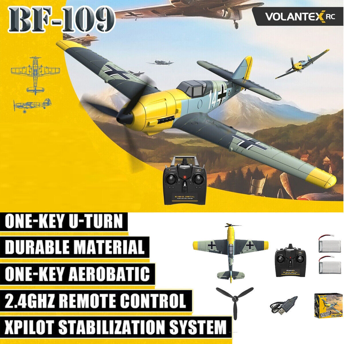 2.4G 4CH Volantex BF109 Fighter RC Plane Wingspan 6Axis Gyro