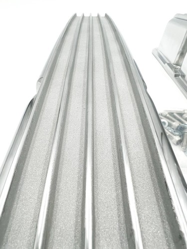 Polished Aluminum Finned Tall Valve Covers SBC Small Block Chevy 350 - No Holes - Picture 7 of 9