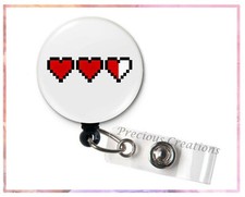 Zelda Link Life Heart Bar ID Badge Reel Holder Alligator Nurse, Doctor, Gamer