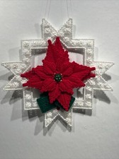 Vintage lot of 2 Christmas Ornament Plastic Canvas Needlepoint Snowflake flower