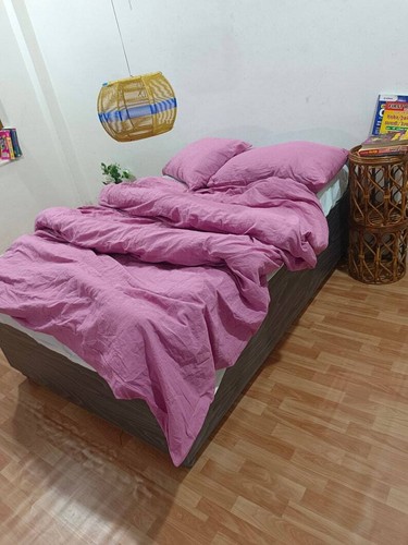 Housse de couette lavée lin couleur lilas 3 pièces couette naturelle avec boutons noix de coco - Photo 7 sur 8