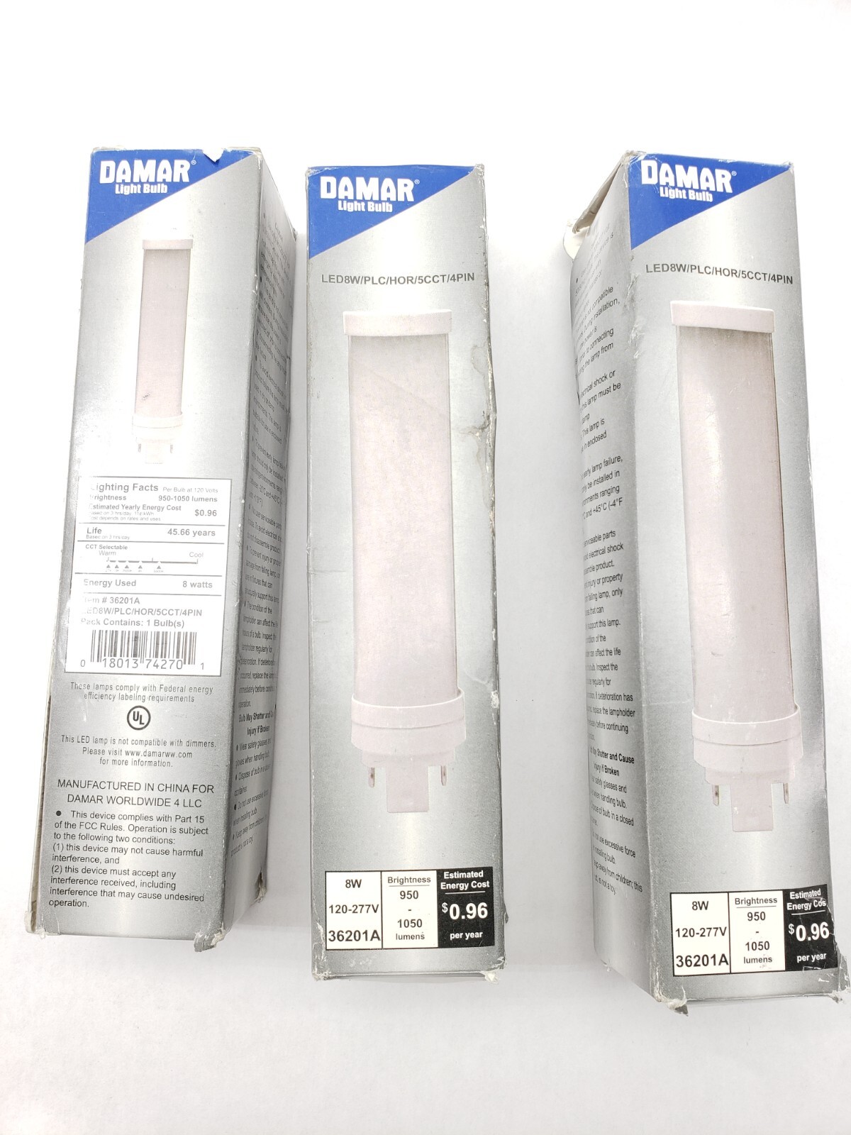 Lot of 3 Damar LED 8 Watt 950-1050 Lumens Light Bulb 120-227 Volt 4 Pin