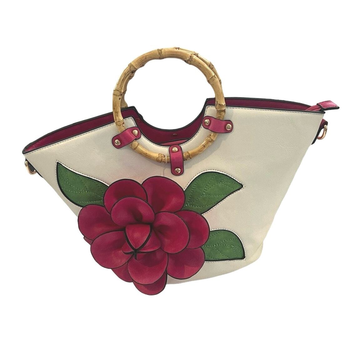 Stylish Floral Top Handle Statement Handbag for Women-image