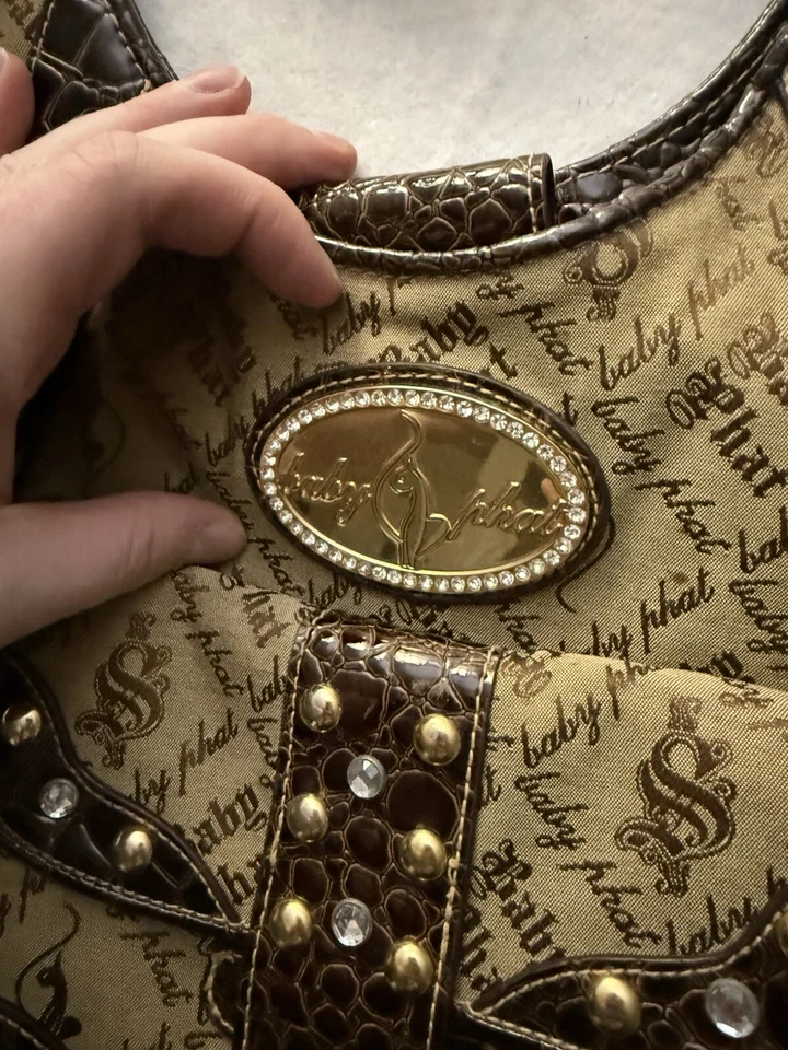 Bolso de Hombro Vintage Baby Phat Media Luna Baguette Estrás Logo Croc Y2K Años 90 Foto 2 de 4