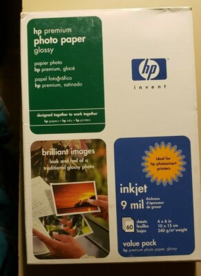 HP Premium Photo Paper 4''x6'' Q1989A 60 Sts Ink Jet Glossy Printer  808736406888