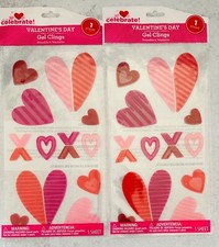 Set Of 2 Valentine's Day Red Pink Hearts Window Gel Clings Teacher Supply Decor