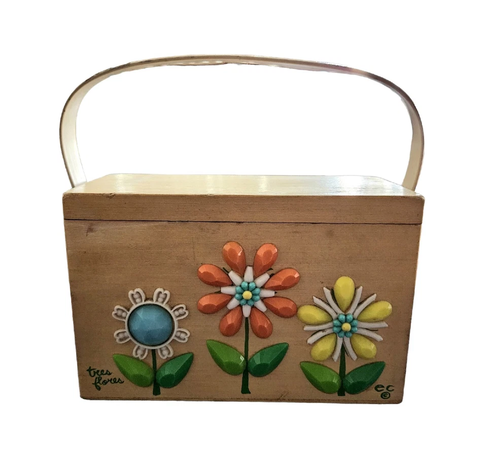 Bolso Caja Original Enid Collins Tres Flores Años 60 Foto 3 de 4