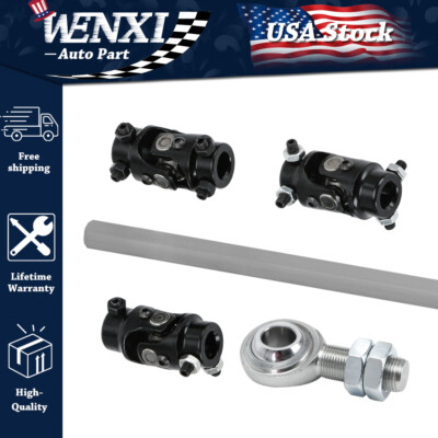 3 Black U Joint 36'' Steel Steering Shaft Support Kit + 3/4''DD Support Bearing