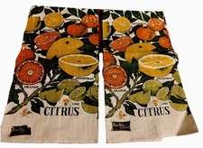 Vtg Kay Dee/Lois Long Pair of Citrus Linen Tea Towels French Country Farmhouse