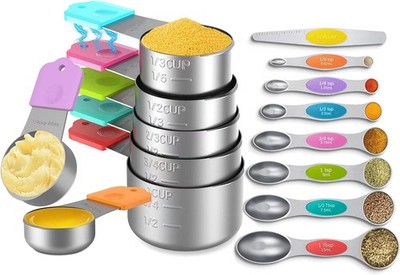 Magnetic Measuring Cups and Spoons Set, 7 Nesting Stainl Steel