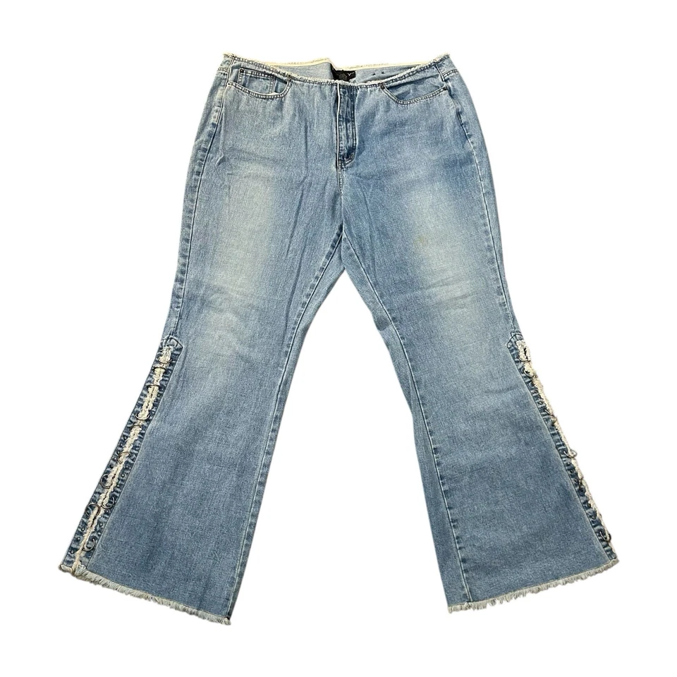 Jeans clubwear perfurado cravejado grunge anos 90 Y2K 42 polegadas cintura feminino 20 - Imagem 2 de 4