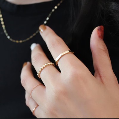 14K massives Gold geometrischer achteckiger Bolzenform Ring Band