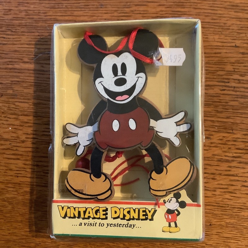 Vintage Disney Mickey Mouse Movable Wooden Christmas Ornament Kurt Adler W4745