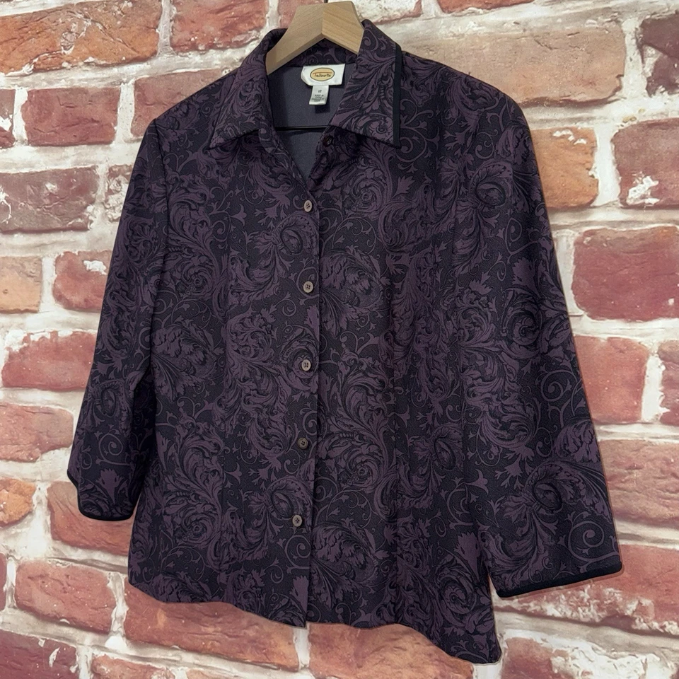 Camisa Chaqueta De Colección Talbots Para Mujer 12 Púrpura Oscuro Negra Floral Informal Carrera Foto 3 de 4