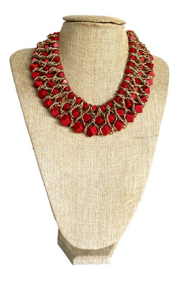 Vintage Adjustable Gold Tone with Red Dyed Howlite Cubes Cleopatra Necklace