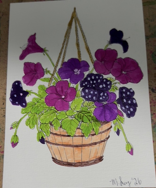 Original Watercolor Painting Petunias 5x7 Floral Art Hand Painted Flowers