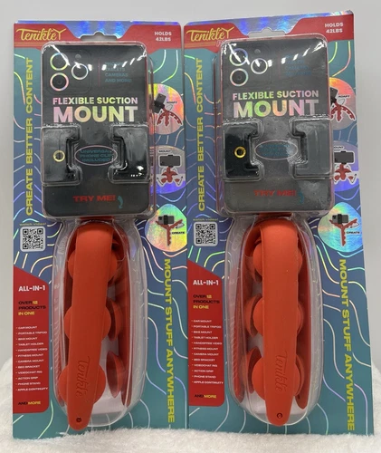 Tenikle Y Pro Flexible Suction Mount for Camera & Phone RED, Holds 42LBS   2 Pk