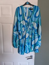 Women Long Sleeve Cross Over Tie Front Pattern Playsuit