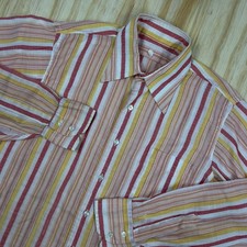 True Vtg 70s Shirt Dagger Collar Striped Disco Hippie Mod Mens Fits XL Red Yello