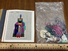 Vintage Handpainted Needlepoint Canvas Complete w/ Thread / Needle 10 Done