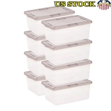 Stackable Plastic Storage Bins W/ Lids Durable Organizing Containers Home Office