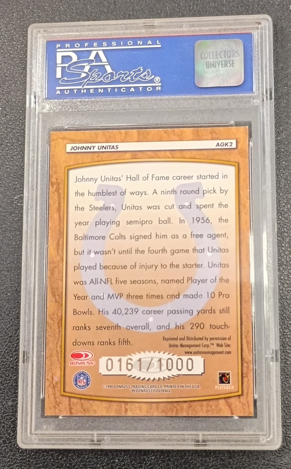 PSA 1999 DONRUSS ALL-TIME GRID IRON KINGS JOHNNY UNITAS ON CARD AUTO /1000 view 4