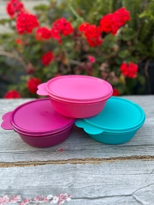 Tupperware Modular Round Bowl set of 3 - 650ml, blue, pink, burgandy New