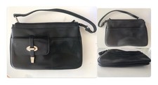 Nine West Black Faux Leather Baguette Shoulder Bag Turnlock Flap EUC 10" x 6.5"