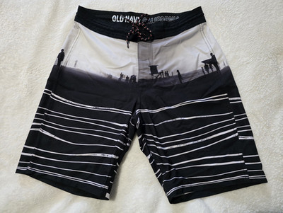 Old Navy Men's Board Shorts Size 30 Black/Gray/White Striped #2-1004