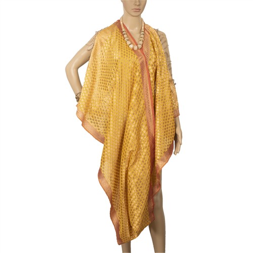 Sanskriti Vintage Dupatta Art Silk Yellow Zari Woven Brocade Party Scarves Scarf