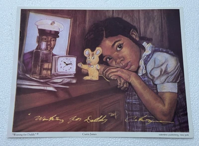 CURTIS JAMES WAITING MILITARY DADDY HAND SIGNED LITHOGRAPH AFRICAN AMERICAN ART - Image 1 of 4