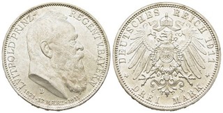 FITZ Bayern Luitpold Prinzregent 3 Mark München 1911 Silber Münze µIVO977