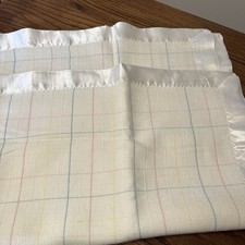 Vtg 80  s White Satin Trim Pastel Striped Soft Baby Blanket 35x46 Textured NOS