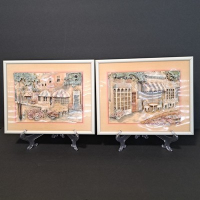 SET of 2 Jim Wilson Wall Collage Art 3D Acrylic Mixed Media Kitchen Theme Decor 
