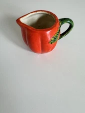 Small Tomato Shaped Ceramic Pitcher with Leaf Handle