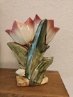 McCoy Vintage Pottery Double Tulip Vase Pink & Cream 8.5” Tall 1940s USA
