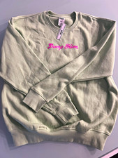 PINK Victoria's Secret Green Crewneck Pullover Sweatshirt Embroidered Logo L