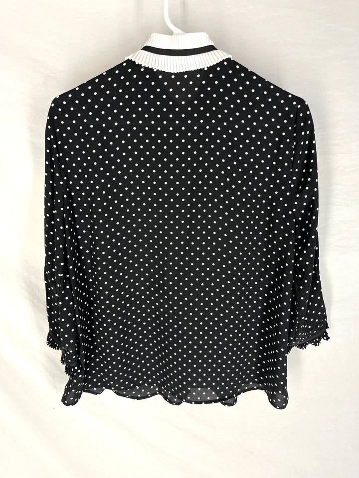 Blusa ZARA BASIC Talla S Cuello Volantes Lunares Negra Abotonada Cuello Corbata Foto 4 de 4