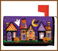 EVERGREEN MAILBOX COVER * TRICK OR TREAT HOUSES * STRONG MAGNETS - BRAND NEW