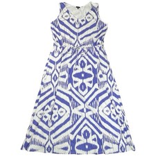 Talbots Ikat Maxi Dress Blue White Beachy Resort Long drawstring tie waist 2X